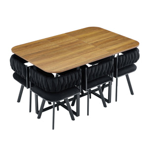 English Elm 7-piece Dining Set Tufted Velvet Chairs Melamine Table Modern Farmhouse Kitchen W3875S00040