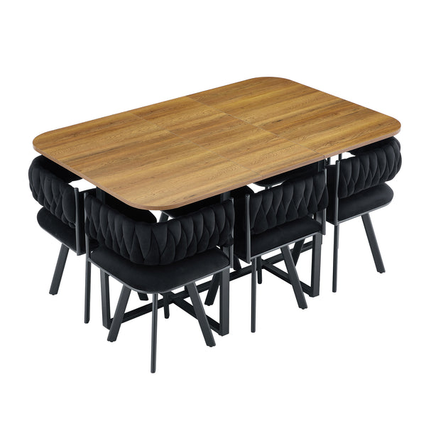 English Elm 7-piece Dining Set Tufted Velvet Chairs Melamine Table Modern Farmhouse Kitchen W3875S00040