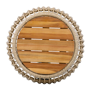 English Elm Acacia Wood Round Side Table Handwoven Rope Base Outdoor Coastal Boho Accent N770P380265B