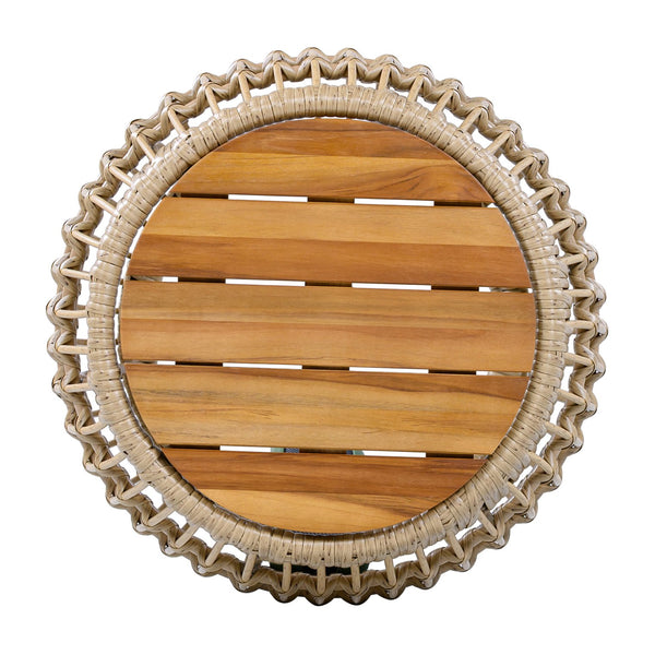 English Elm Acacia Wood Round Side Table Handwoven Rope Base Outdoor Coastal Boho Accent N770P380265B