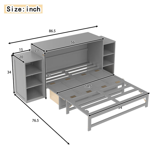 English Elm Full Size Murphy Bed With Stylish Light Gray Finish, Spacious Storage Drawers & Shelves For Versatile Spaces W1580S00252