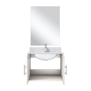 English Elm Glossy White Bathroom Vanity Set With Carrara Marble Top, Mirror, Faucet - Compact & Modern Design B2731S01301
