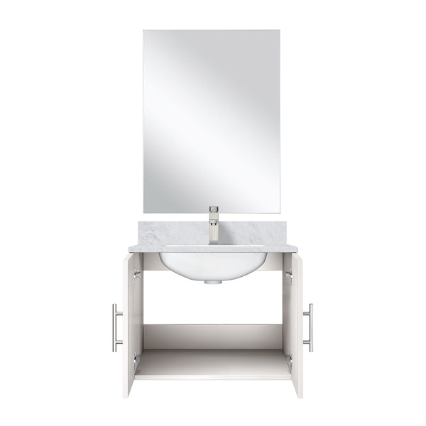 English Elm Glossy White Bathroom Vanity Set With Carrara Marble Top, Mirror, Faucet - Compact & Modern Design B2731S01301