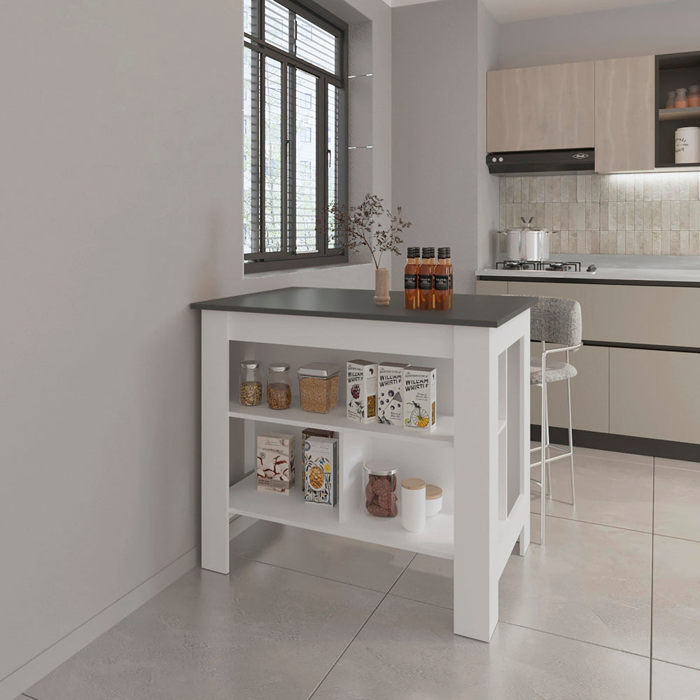 English Elm Kitchen Island Ada Matt Gray/White – Compact 35.4"H x 40.5"W Engineered Wood with Spacious Shelves B092P238759