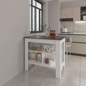 English Elm Kitchen Island Ada Matt Gray/White – Compact 35.4"H x 40.5"W Engineered Wood with Spacious Shelves B092P238759