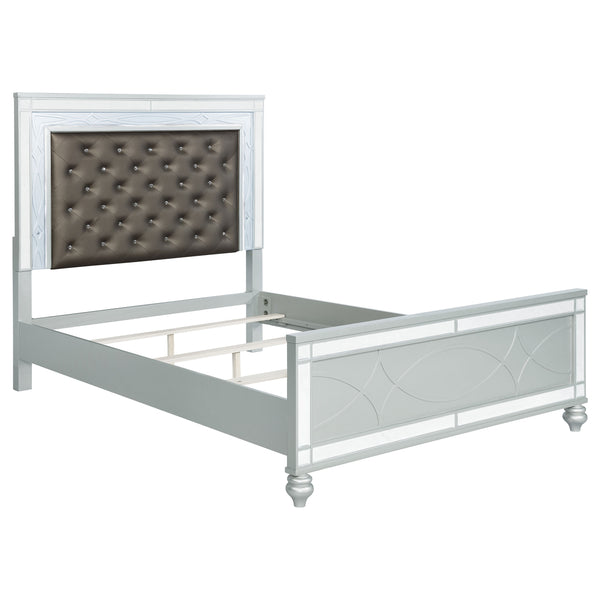 English Elm Karmen Glam Metallic Tufted Queen Panel Bed with LED Touch Lighting, Silver Finish & Elegant Design B062S01099