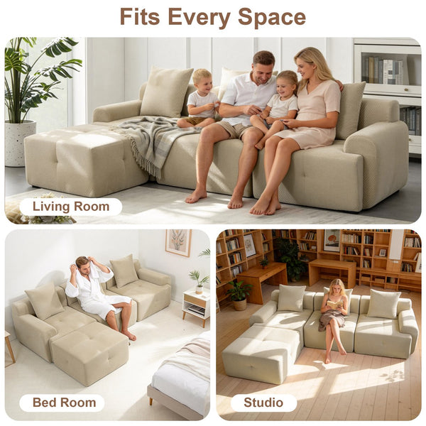 English Elm 104 Inch Modular Sectional Sofa Pineapple Weave Fabric Living Room Lounger Taupe W5385S00003