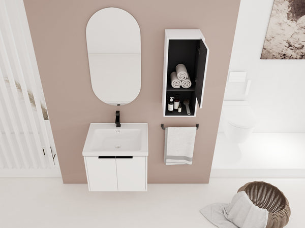 English Elm 24" Wall-Mounted Bathroom Vanity With Ceramic Sink & Side Cabinet - Stylish Soft-Close Design! W999S00333