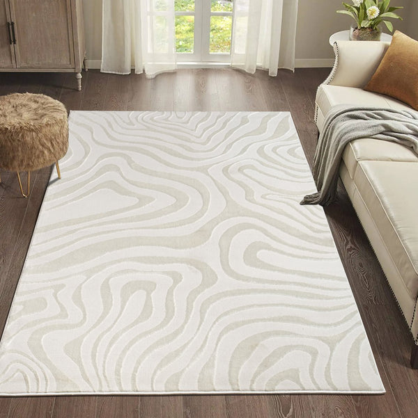 English Elm "Ava" Luxury Area Rug - Cream Abstract Design For Modern Elegance & Everyday Durability In Any Room B030P216129