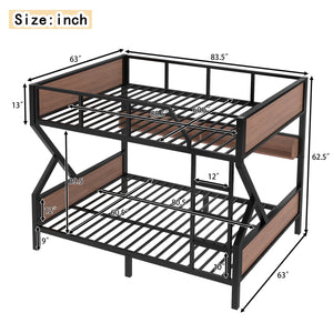 English Elm Queen Over Solid Pine Bunk Bed with Built in Shelves and Tray for Guest Rooms W5305S00013
