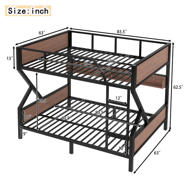 English Elm Queen Over Solid Pine Bunk Bed with Built in Shelves and Tray for Guest Rooms W5305S00013