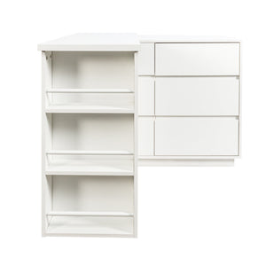 English Elm L-Shaped Adjustable Desk and Vanity Combo with 6 Drawers, Expandable Top, Triple Shelves for Office Makeup W331P286247
