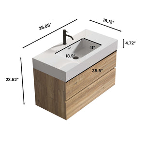 English Elm Grace 36" Wall-Mounted Rough Oak Bathroom Vanity With White Quartz Sink & Soft-Close Drawers W1865S00117