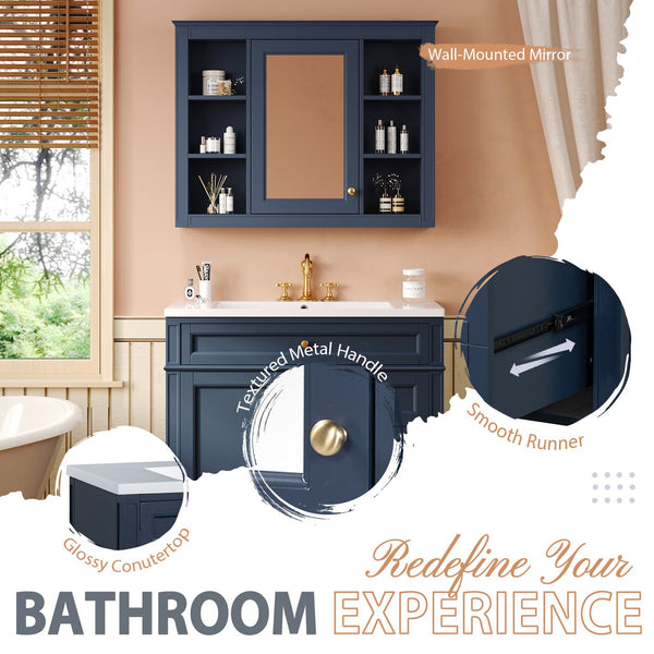 English Elm 36'' Modern Bathroom Vanity Set With Sink, Mirror & 6 Open Shelves - Stylish Storage Solution! N710S236006C