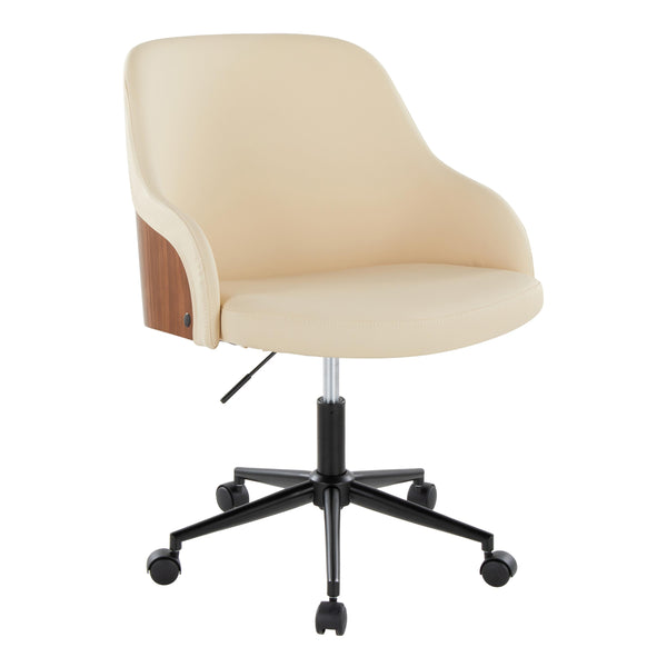 English Elm Office Chair Mid Century Modern Walnut Wood Faux Leather Seat with Swivel Base B202P474171