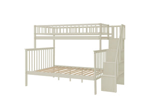 English Elm Twin Over Full Stairway Bunk Bed With Trundle & Storage – Stylish Cream Design For Kids & Teens K495S00004-GIGA
