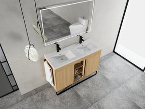 English Elm 48" Freestanding Bathroom Vanity With Resin Double Sink, Soft-Close Doors & Open Storage For Modern Style W999S00479