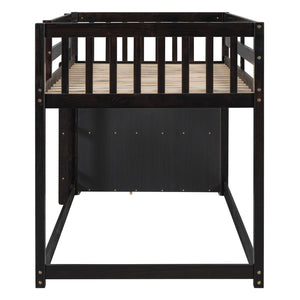 English Elm Twin Over Bunk Bed with Four Storage Drawers Open Shelving Kids Bedroom Espresso LT000167AAP-1