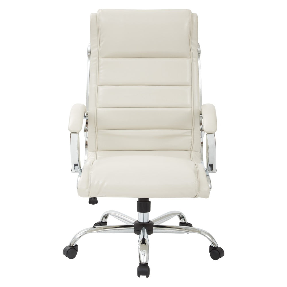 OSP Home Furnishings Executive Faux Leather Office Chair with Lumbar Support Chrome Accents and Padded Arms FL1327C-U28