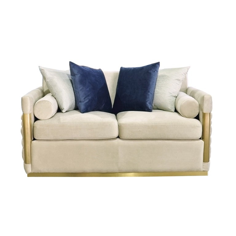 VIG Furniture Tenaya Stone Velvet Loveseat With Gold Trim — Plush Fully Padded Seat, 6 Pillows, No Assembly VGHKF3073-40-STN