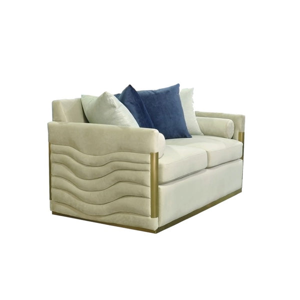 VIG Furniture Tenaya Stone Velvet Loveseat With Gold Trim — Plush Fully Padded Seat, 6 Pillows, No Assembly VGHKF3073-40-STN