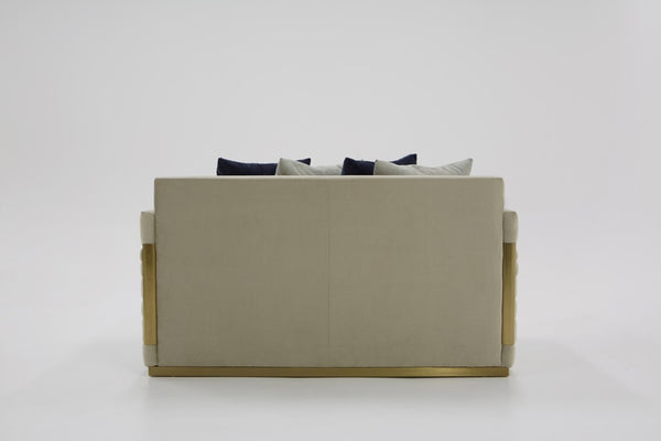 VIG Furniture Tenaya Stone Velvet Loveseat With Gold Trim — Plush Fully Padded Seat, 6 Pillows, No Assembly VGHKF3073-40-STN