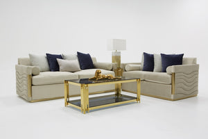 VIG Furniture Tenaya Stone Velvet Loveseat With Gold Trim — Plush Fully Padded Seat, 6 Pillows, No Assembly VGHKF3073-40-STN