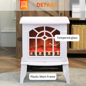 English Elm Homcom Electric Fireplace Stove - 18" Portable Heater With Realistic Flames & Safety Features, White W2225P229197