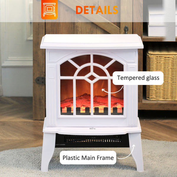 English Elm Homcom Electric Fireplace Stove - 18" Portable Heater With Realistic Flames & Safety Features, White W2225P229197