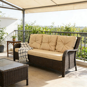 English Elm Patio Three-seat Outdoor Sofa Handwoven Pe Rattan Steel Frame with Foam Cushions T3971P446225