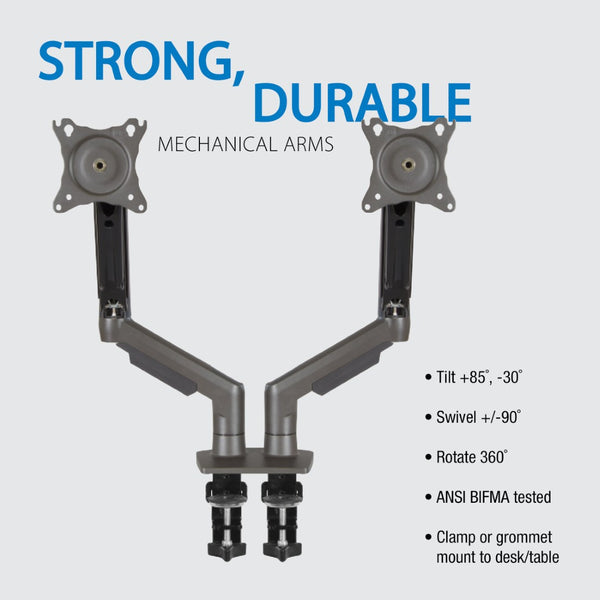 OSP Home Furnishings Double Monitor Arms with Gas Spring Adjustability for Ergonomic Dual Screen Desk Setups SPX2720DMA
