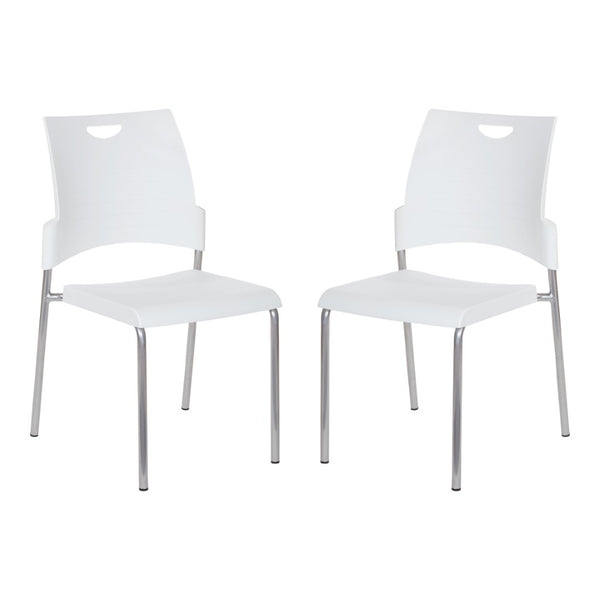 OSP Home Furnishings Straight Leg Stackable Office Chair Polyurethane Seat Modern Frame Ships Fully Assembled White 2-Pack STC8300C2-11