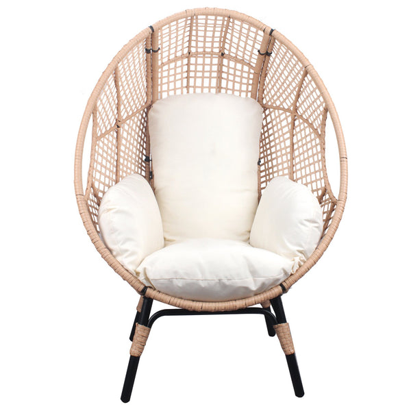 English Elm New PE Wicker Egg Chair Grid Style with Ergonomic High-Front Seat, Water-Resistant Rattan, Beige Cushion W400P241055