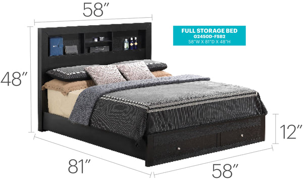 English Elm Versatile Full Storage Bed with Built-In Compartments, Chic Black Finish, Durable Particle Board Design B078S00257