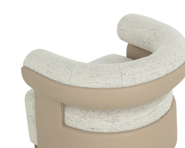 Sunpan Olida Swivel Lounge Chair - Contemporary Curved Design With Polished Metal Base And Plush Upholstery Cream Fabric ,Faux Leather 111444