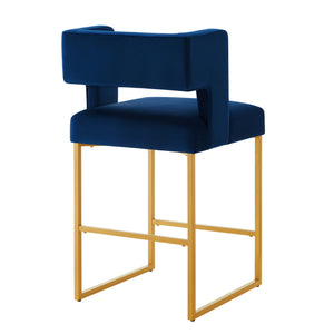 English Elm Modern Velvet Counter Stools Set of Two with Gold Iron Frame and Square Open Back Navy W2186P171944