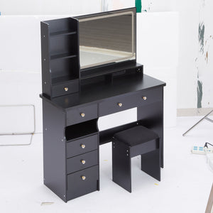 English Elm 41" Large Vanity Table With Touch Control Led Mirror, Cushioned Stool & Ample Storage For Glam Spaces W3258P296794