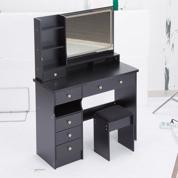English Elm 41" Large Vanity Table With Touch Control Led Mirror, Cushioned Stool & Ample Storage For Glam Spaces W3258P296794
