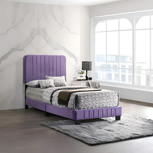 English Elm Contemporary Full Size Velvet Channel Tufted Bed with Sturdy Wooden Slats and Easy One‑Box Shipments Purple 28.5 L x 44.5 W x 5 H B078107903