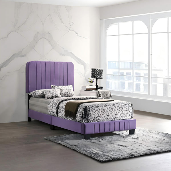 English Elm Contemporary Full Size Velvet Channel Tufted Bed with Sturdy Wooden Slats and Easy One‑Box Shipments Purple 28.5 L x 44.5 W x 5 H B078107903