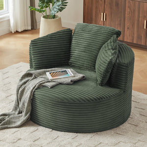 English Elm Compressible Corduroy Round Accent Chair Pocket Spring Cushioned Backrest for Apartments Green W2339P461269