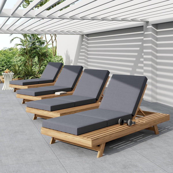 English Elm Lounge Chaise Outdoor Acacia Wood Slatted Frame with Water Resistant Cushion Resort Style Dark Gray,Light Brown N770P442L26G