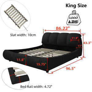 English Elm King Size Upholstered Platform Bed With Oversized Backrest, Solid Wood Frame & Easy Assembly – Black W1885S00025