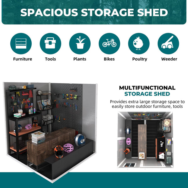 English Elm 6x6 Ft Resin Outdoor Storage Shed with Floor Lockable Doors Window and Vents W1598S00017