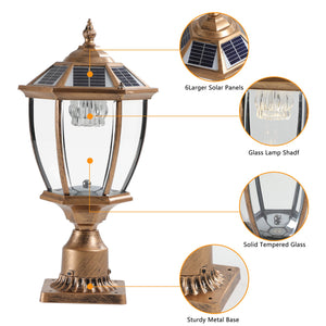 English Elm 20"(H) Golden Solar Lantern Vintage LED Garden Light with Elegant Glass, Auto-On for Paths W1340133339