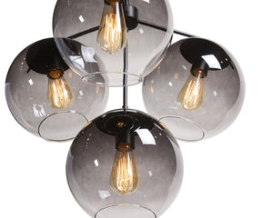 Sunpan KAMARA Chandelier - Modern Black Fixture with Clear & Grey Glass Shades for Stylish Ambiance 107925
