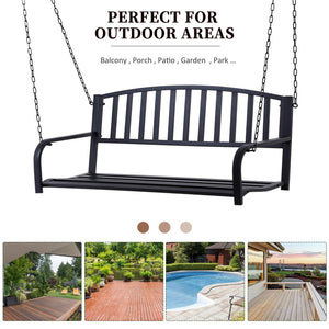 English Elm Outsunny 2-Person Porch Swing Bench With Sturdy Chains - Durable Steel Chair For Outdoor Relaxation W2225P174123-GIGA