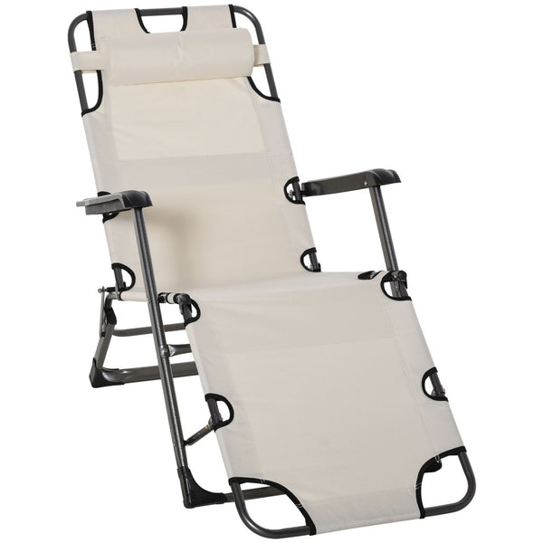 English Elm Outsunny 2-In-1 Adjustable Folding Lounge Chair With Pillow & Pocket - Perfect For Beach & Patio Relaxation W2225P217576-GIGA