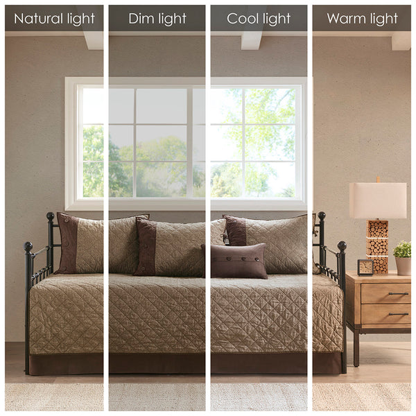 JLA Home Madison Park - 6 Piece Reversible Daybed Cover Set Twin Rustic Diamond-Quilted Faux Suede 15" Drop, 6pc Cozy MP13-6572