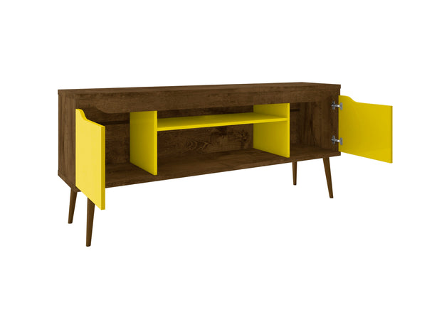 English Elm Bradley 63" Rustic Brown And Yellow Tv Stand - Mid-Century Charm With Ample Storage & Cable Management B365P398363